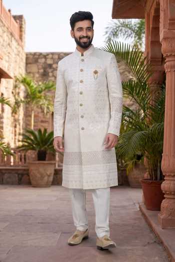 Jhambthreads Embroidered Silk Sherwani & Pant Set 
