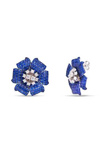 Miss Jo_Blue Mystical Petal Cascade Studs Earrings _Online_at_Aza_Fashions