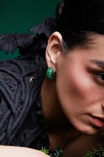 Shop Miss Jo Emerald Green Forest Fern Stud Huggies Earrings Online at Aza Fashions Shop_Miss Jo_Emerald Green Forest Fern Stud Huggies Earrings _Online_at_Aza_Fashions