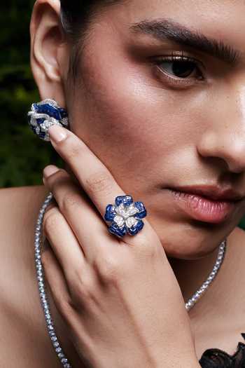 Buy_Miss Jo_Blue Blooming Euphoria Cocktail Ring _Online_at_Aza_Fashions