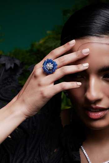 Buy_Miss Jo_Blue Mystical Petal Cascade Cocktail Ring _Online_at_Aza_Fashions
