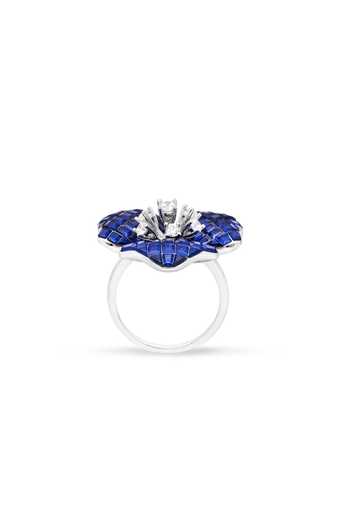Shop Miss Jo Blue Ethereal Trillium Blossom Cocktail Ring at Aza Fashions Shop_Miss Jo_Blue Ethereal Trillium Blossom Cocktail Ring _at_Aza_Fashions