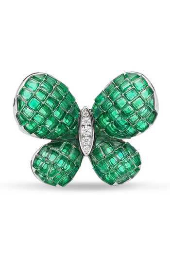Shop Miss Jo Emerald Green Fluttering Wings Cocktail Ring at Aza Fashions Shop_Miss Jo_Emerald Green Fluttering Wings Cocktail Ring _at_Aza_Fashions