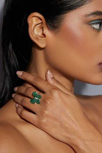 Shop Miss Jo Emerald Green Fluttering Wings Cocktail Ring Online at Aza Fashions Shop_Miss Jo_Emerald Green Fluttering Wings Cocktail Ring _Online_at_Aza_Fashions