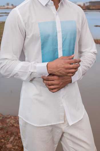 Runit Gupta White Cotton Patch Ombre Designer Shirt Online at Aza Fashions Runit Gupta_White Cotton Patch Ombre Designer Shirt_Online_at_Aza_Fashions
