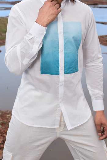 Buy Runit Gupta White Cotton Patch Ombre Designer Shirt Online at Aza Fashions Buy_Runit Gupta_White Cotton Patch Ombre Designer Shirt_Online_at_Aza_Fashions