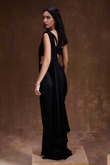 House of arshiyaa Black Pre-Draped Sharara Saree Set 