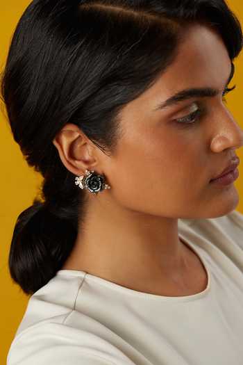 Buy Miss Jo Black Whimsical Winged Rose Stud Earrings Online at Aza Fashions Buy_Miss Jo_Black Whimsical Winged Rose Stud Earrings _Online_at_Aza_Fashions