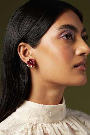 Miss Jo_Red Enchanted Rosebud Stud Earrings _Online_at_Aza_Fashions