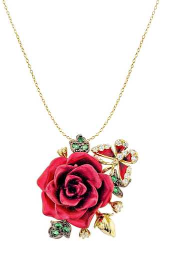 Miss Jo Whimsical Winged Rose Pendant Necklace 
