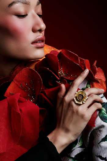 Miss Jo Gold Plated Begonia Bloom Cocktail Ring Online at Aza Fashions Miss Jo_Gold Plated Begonia Bloom Cocktail Ring _Online_at_Aza_Fashions