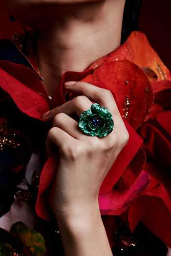 Miss Jo_Green Begonia Bloom Cocktail Ring _Online_at_Aza_Fashions