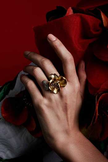 Miss Jo_Gold Plated Opulent Magnolia Cocktail Ring _Online_at_Aza_Fashions