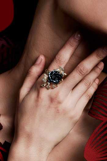 Buy_Miss Jo_Black Whimsical Winged Rose Cocktail Ring _Online_at_Aza_Fashions