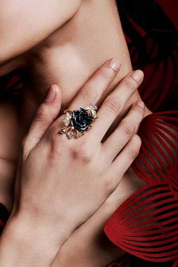 Shop_Miss Jo_Black Whimsical Winged Rose Cocktail Ring _Online_at_Aza_Fashions