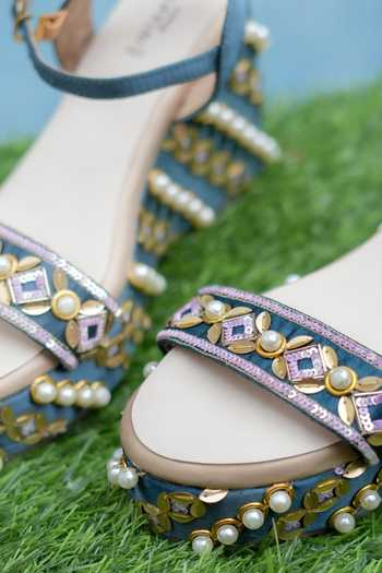 Around Always Blue Indie Pearl Embellished Platform Wedges Online at Aza Fashions Around Always_Blue Indie Pearl Embellished Platform Wedges _Online_at_Aza_Fashions