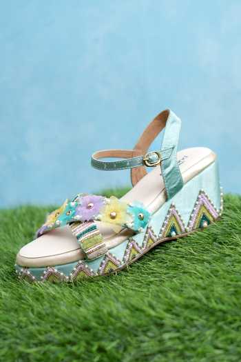 Around Always Multi Color Bae Floral Embellished Wedges Online at Aza Fashions Around Always_Multi Color Bae Floral Embellished Wedges _Online_at_Aza_Fashions