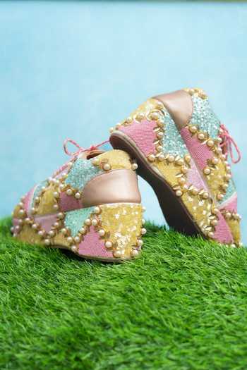 Around Always Multi Color Sugar Pastel Sequin Lace-up Sneakers Online at Aza Fashions Around Always_Multi Color Sugar Pastel Sequin Lace-up Sneakers _Online_at_Aza_Fashions