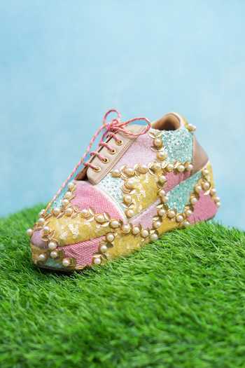 Buy Around Always Multi Color Sugar Pastel Sequin Lace-up Sneakers Online at Aza Fashions Buy_Around Always_Multi Color Sugar Pastel Sequin Lace-up Sneakers _Online_at_Aza_Fashions