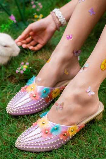 Around Always Dove Floral Applique Heels