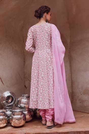 Karaj Jaipur Pink Printed Anarkali Set