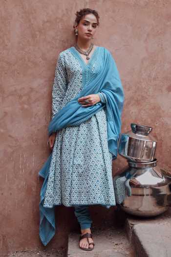 Karaj Jaipur Cotton Floral Pattern Anarkali Set 