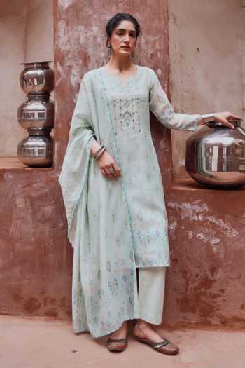 Karaj Jaipur Powder Blue Embroidered Kurta Set