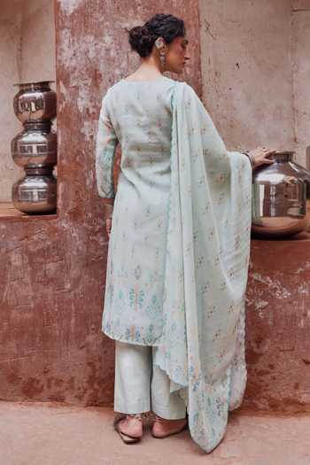 Karaj Jaipur Powder Blue Embroidered Kurta Set