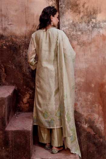 Karaj Jaipur Pista Green Embroidered Kurta Set