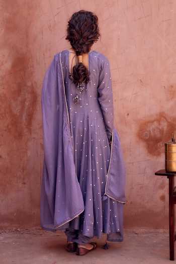 Karaj Jaipur Violet Mulmul Anarkali Set