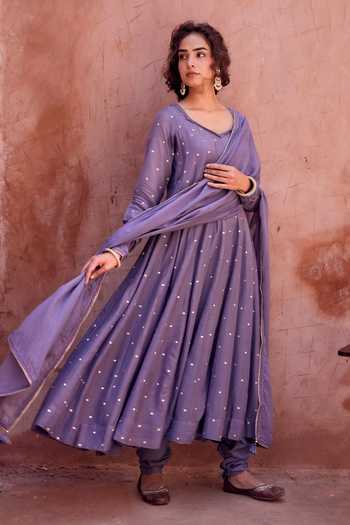 Karaj Jaipur Purple Kota Doria, Cotton, Muslin Scoop Neck Violet Mulmul Anarkali Set Online at Aza Fashions Karaj Jaipur_Purple Kota Doria, Cotton, Muslin Scoop Neck Violet Mulmul Anarkali Set _Online_at_Aza_Fashions