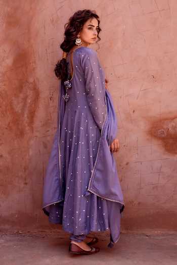 Shop Karaj Jaipur Purple Kota Doria, Cotton, Muslin Scoop Neck Violet Mulmul Anarkali Set Online at Aza Fashions Shop_Karaj Jaipur_Purple Kota Doria, Cotton, Muslin Scoop Neck Violet Mulmul Anarkali Set _Online_at_Aza_Fashions