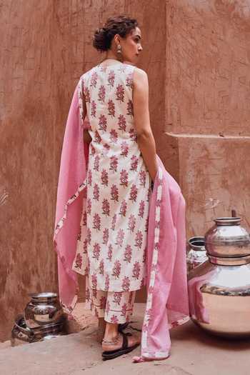 Karaj Jaipur Floral Print Cotton Kurta Set