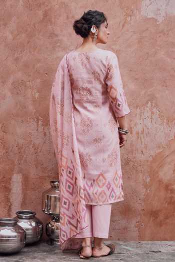 Karaj Jaipur Pink Embroidered Kurta Set