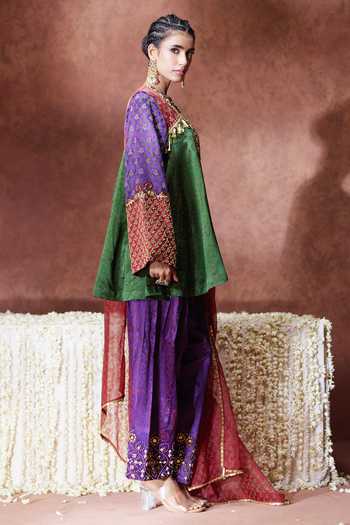 Buy Payal & Zinal Multi Color Organza Split V-neck Shama Block Print Kurta Set Online at Aza Fashions Buy_Payal & Zinal_Multi Color Organza Split V-neck Shama Block Print Kurta Set _Online_at_Aza_Fashions