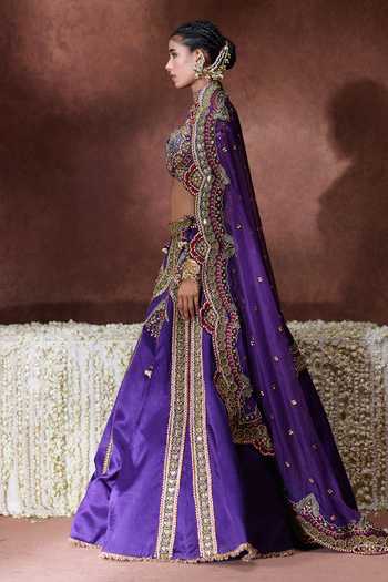 Payal & Zinal Purple Organza Sweetheart Neck Padmini Handwork Embroidered Lehenga Set at Aza Fashions Payal & Zinal_Purple Organza Sweetheart Neck Padmini Handwork Embroidered Lehenga Set _at_Aza_Fashions