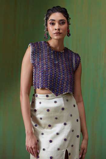 Payal & Zinal_Multi Color Round Neck Inayat Embellished Cropped Top And Skirt Set _Online_at_Aza_Fashions