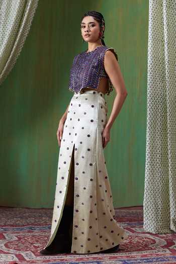 Buy_Payal & Zinal_Multi Color Round Neck Inayat Embellished Cropped Top And Skirt Set _Online_at_Aza_Fashions