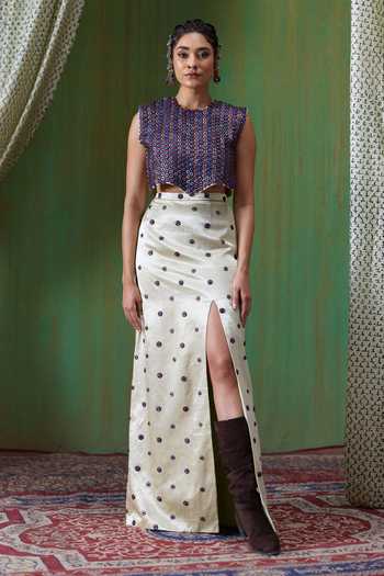 Shop_Payal & Zinal_Multi Color Round Neck Inayat Embellished Cropped Top And Skirt Set _Online_at_Aza_Fashions