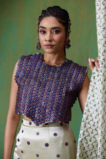 Payal & Zinal_Multi Color Round Neck Inayat Embellished Cropped Top And Skirt Set _at_Aza_Fashions