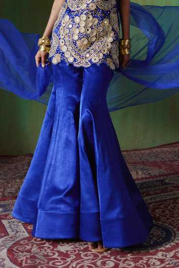 Payal & Zinal_Blue Sweetheart Neck Roohani Mirror Work Top And Sharara Set _Online_at_Aza_Fashions