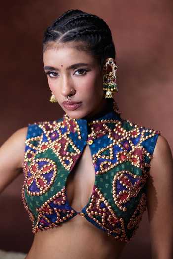 Shop Payal & Zinal Multi Color Georgette High Neck, Keyhole Khwaab Printed Lehenga And Blouse Set Online at Aza Fashions Shop_Payal & Zinal_Multi Color Georgette High Neck, Keyhole Khwaab Printed Lehenga And Blouse Set _Online_at_Aza_Fashions