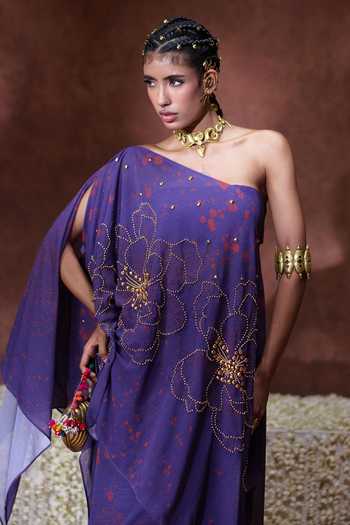 Payal & Zinal Purple Crepe One Shoulder Afreen Digital Print Kaftan Set Online at Aza Fashions Payal & Zinal_Purple Crepe One Shoulder Afreen Digital Print Kaftan Set _Online_at_Aza_Fashions