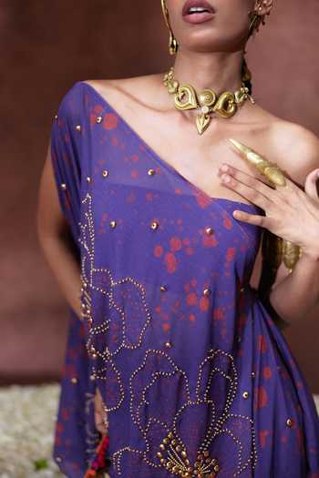 Buy Payal & Zinal Purple Crepe One Shoulder Afreen Digital Print Kaftan Set Online at Aza Fashions Buy_Payal & Zinal_Purple Crepe One Shoulder Afreen Digital Print Kaftan Set _Online_at_Aza_Fashions