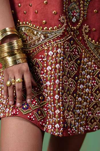 Buy Payal & Zinal Red Crepe Round Neck Shararat Handwork Embellished Dress Online at Aza Fashions Buy_Payal & Zinal_Red Crepe Round Neck Shararat Handwork Embellished Dress _Online_at_Aza_Fashions