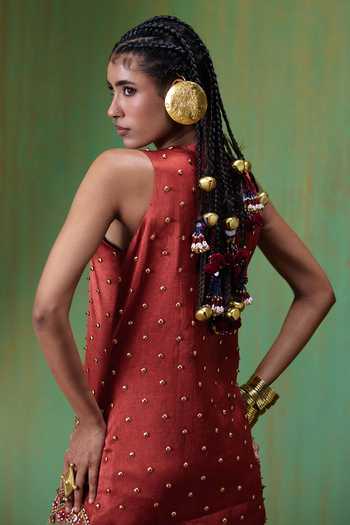 Payal & Zinal Red Crepe Round Neck Shararat Handwork Embellished Dress at Aza Fashions Payal & Zinal_Red Crepe Round Neck Shararat Handwork Embellished Dress _at_Aza_Fashions