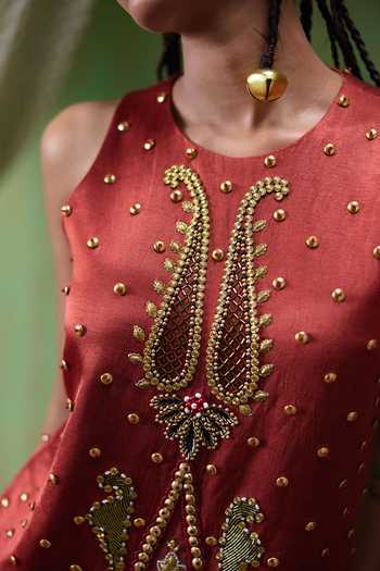Buy Payal & Zinal Red Crepe Round Neck Shararat Handwork Embellished Dress Buy_Payal & Zinal_Red Crepe Round Neck Shararat Handwork Embellished Dress