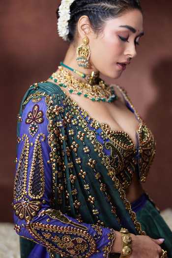 Buy_Payal & Zinal_Blue Net, Lycra Sweetheart Neck Leela Digital Print Lehenga Set 