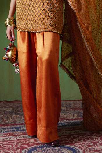 Payal & Zinal_Orange Organza Round Neck Shabana Block Print Kurta Set _Online_at_Aza_Fashions