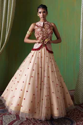 Payal & Zinal Phoolkari Embellished Top & Skirt Set 